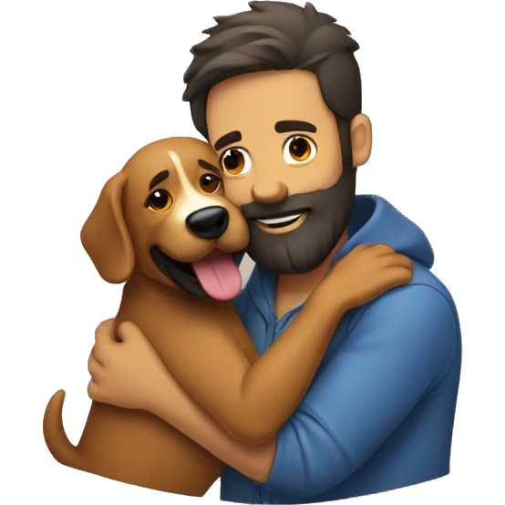 A bearded man hugs a vestik dog emoji