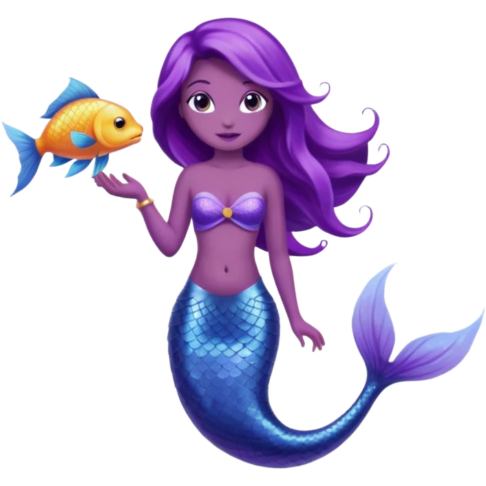 Purple tail mermaid with fish pet emoji