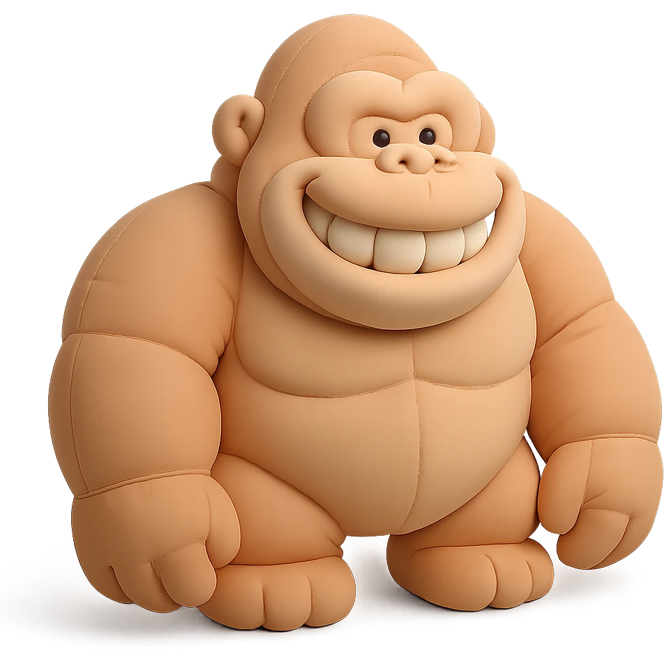 cartoon gorilla, wide smile with visible teeth, soft cushion style, no background emoji