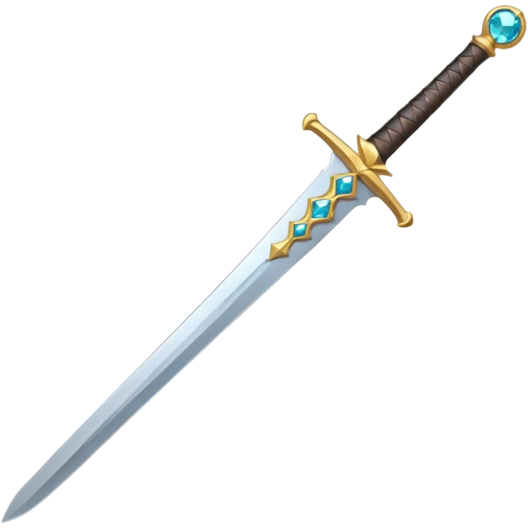 simple sword design with slightly curved blade, straightforward hilt, colored gemstone set in the hilt, rest of the sword is colorless, emoji style emoji