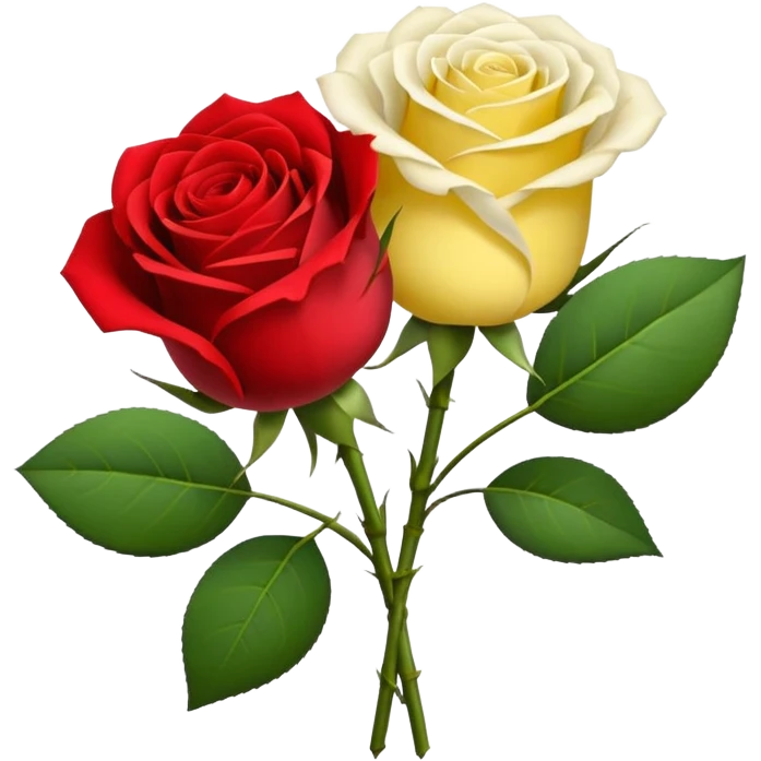 One red flower and one white flower and one small yellow rose below them in bouquet  emoji
