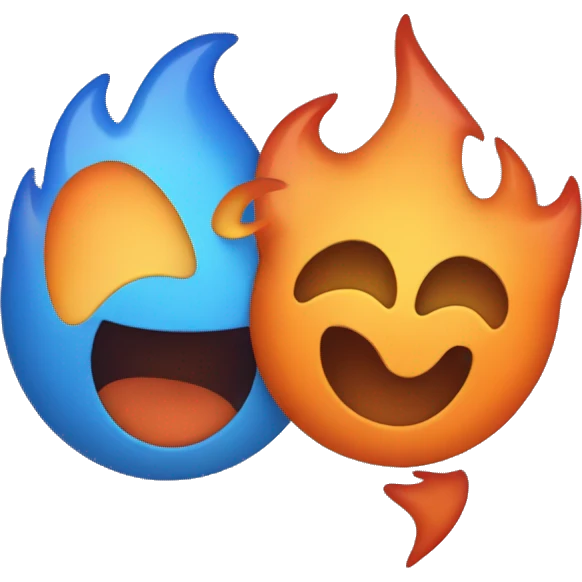 Two flames: one blue one Orange are hugging  emoji