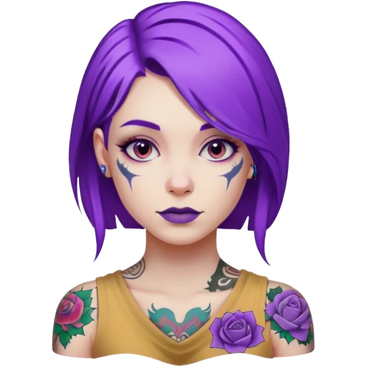 women with tatoos and hightlight that tatoos with purple hair emoji