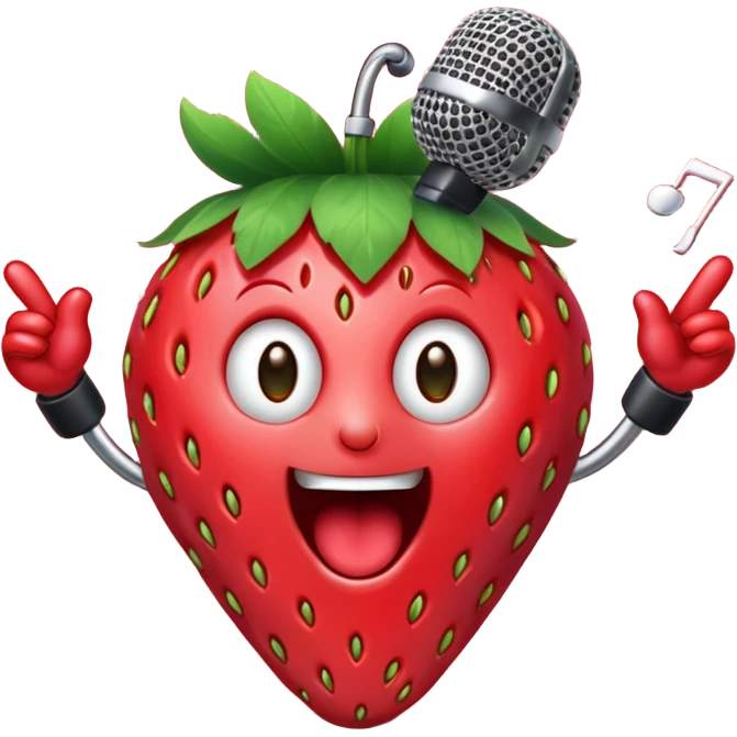 Strawberry with microphone singing loudly emoji