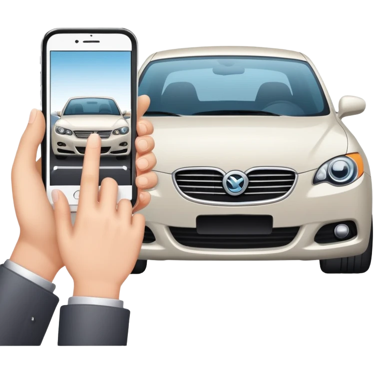 hand taking a iphone picture of a car emoji