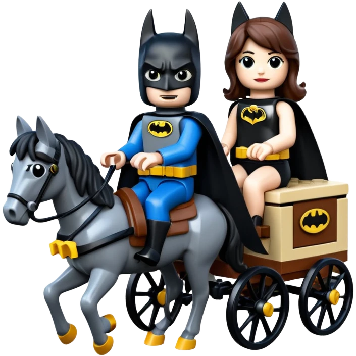  Ultra cute  Lego detailed 1854 Batman and pretty Catgirl driving dream horse drawn Caravan alone at romantic trails in the woods  emoji