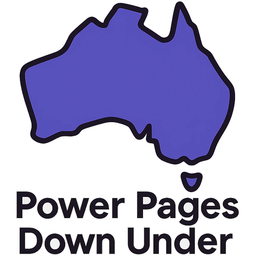 clean modern icon of the map of Australia with no thick border, text 'Power Pages Down Under' below, designed for use on a purple background, main colors #403DAD and vibrant purple, accent #fff7ad, no Power Pages icon, no digital web overlay emoji