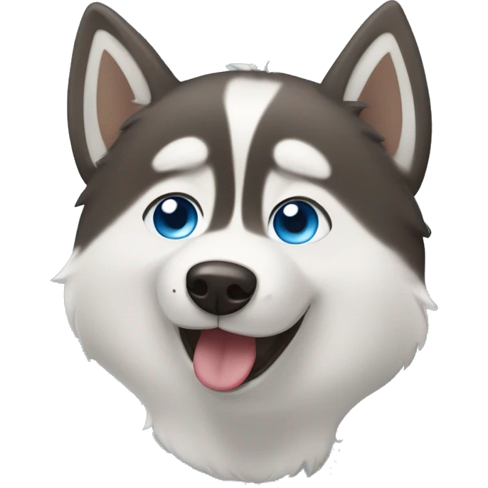 Husky with 2 different colored eyes: 1 blue eye  and 1 brown eye. that is smiling with tongue out emoji