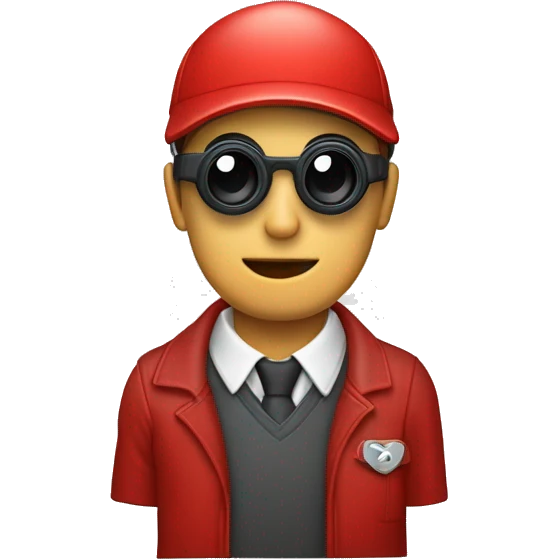 Persona con polo rojo agarrando su binocular con sus manos  emoji