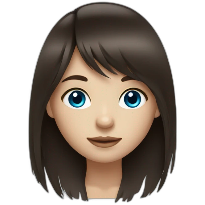 Dark brown long hair fringe girl with blue eyes emoji