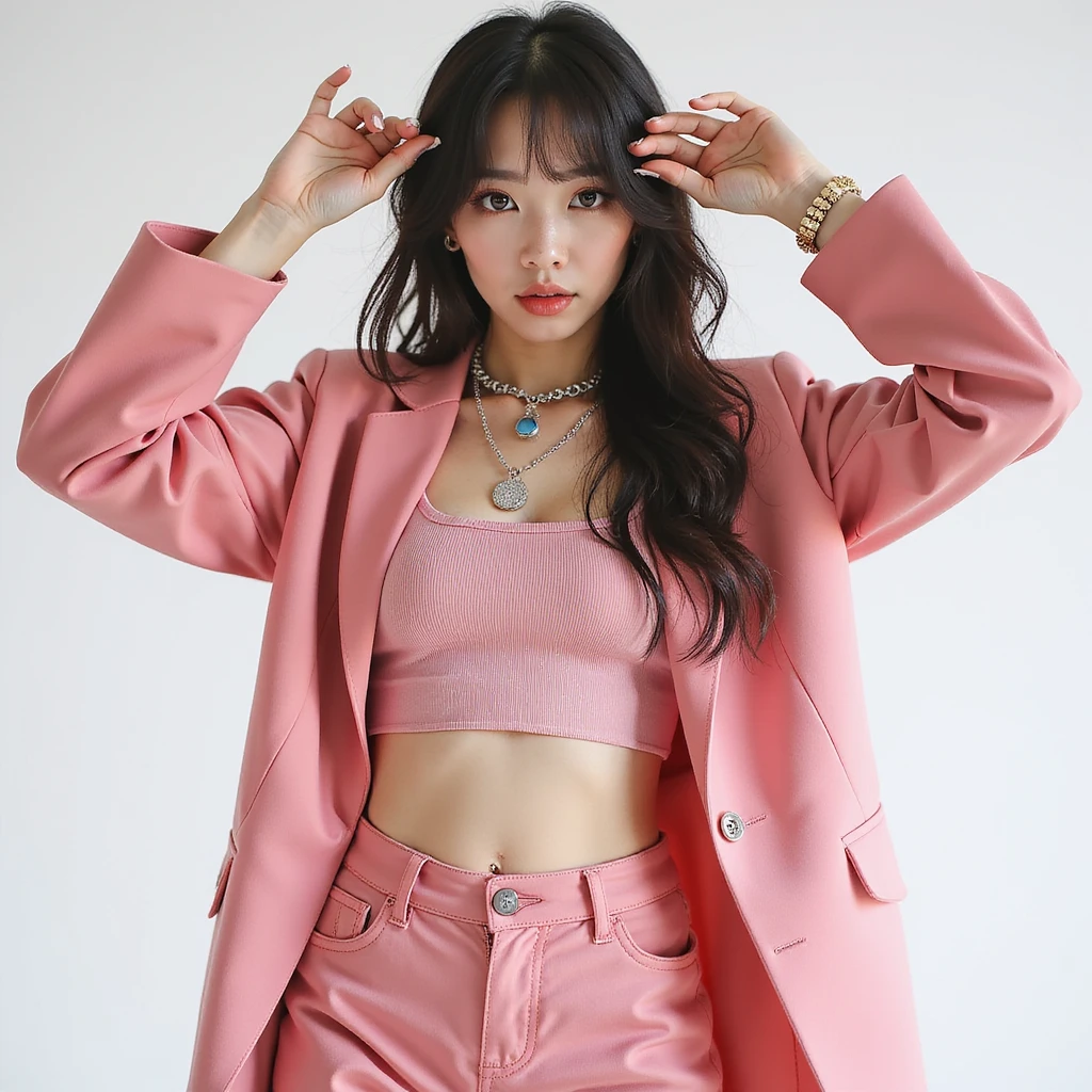 Lisa from Blackpink, full body portrait, photorealistic, trendy outfit, energetic pose emoji