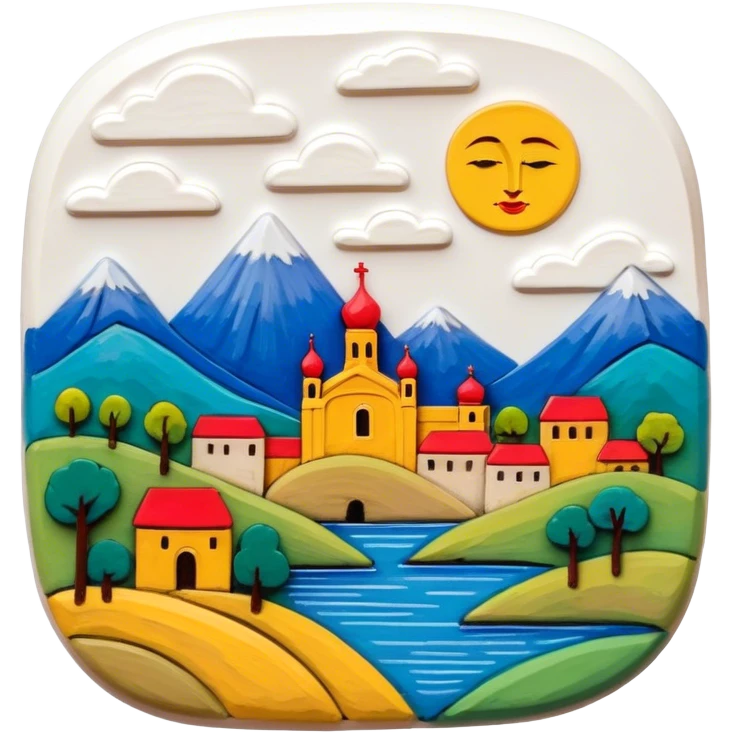 Lacquer miniature on papier-mâché icon, small painted scene on papier-mâché surface, fine brush strokes, vibrant colors, intricate details, minimalistic style, clean lines, transparent background. emoji