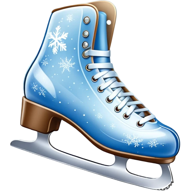 An icon showing In the background, twinkling lights, winter trees, and cheering spectators create a festive atmosphere. a pair of elegant ice skates gliding across a smooth, frozen rink with snowflakes in the air. Transparent background highlights the grace and charm of ice skating. emoji