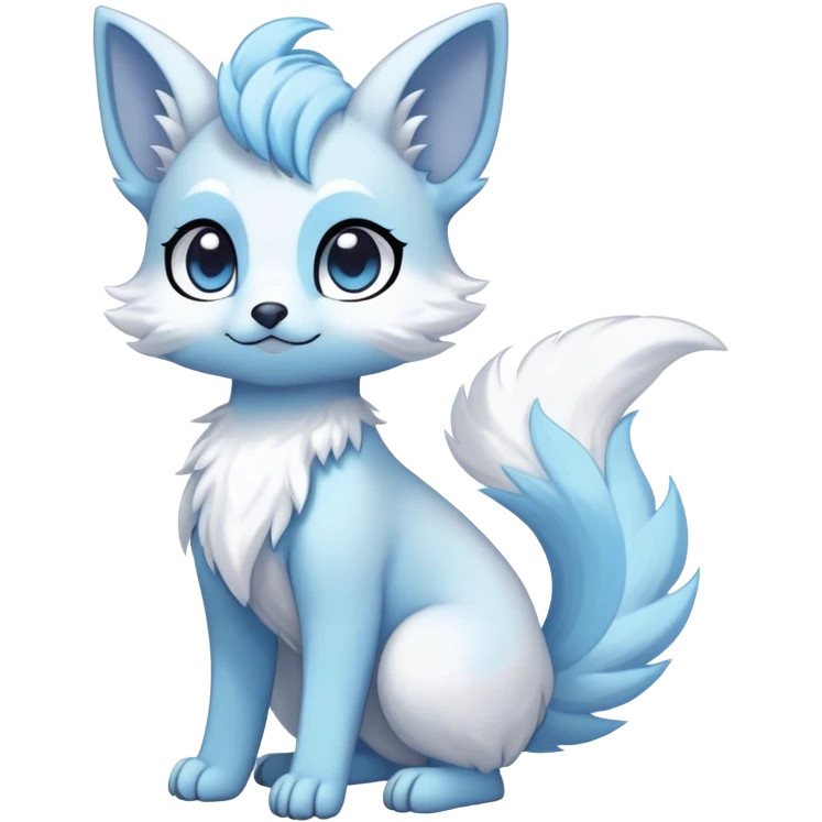Angelic white and light blue Kawaii dark fantasy ethereal anthro fursona Fakemon with tufted tail  emoji