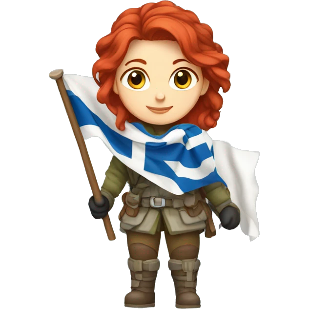 female winter mountaineer red hair holding greek flag emoji