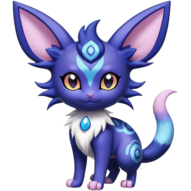 Shiny Cute Adorable Espeon-Litten-Noibat-Meowstic-Hybrid-Creature with pattern-markings emoji