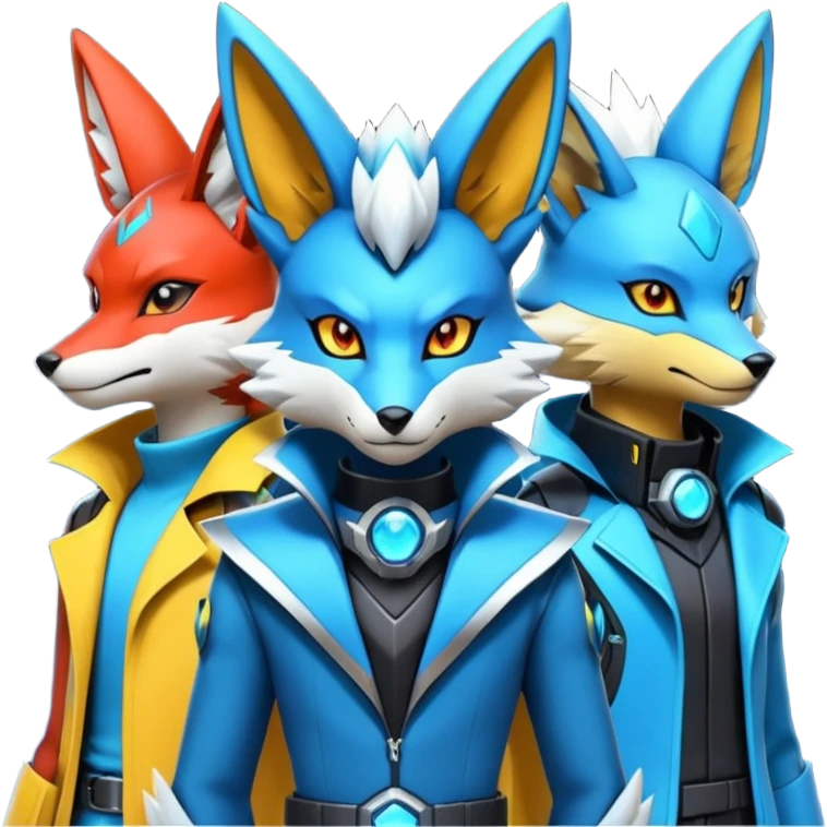 Futuristic modern colorful cyberpunk-Delphox-Zeraora-Lucario-fusion emoji