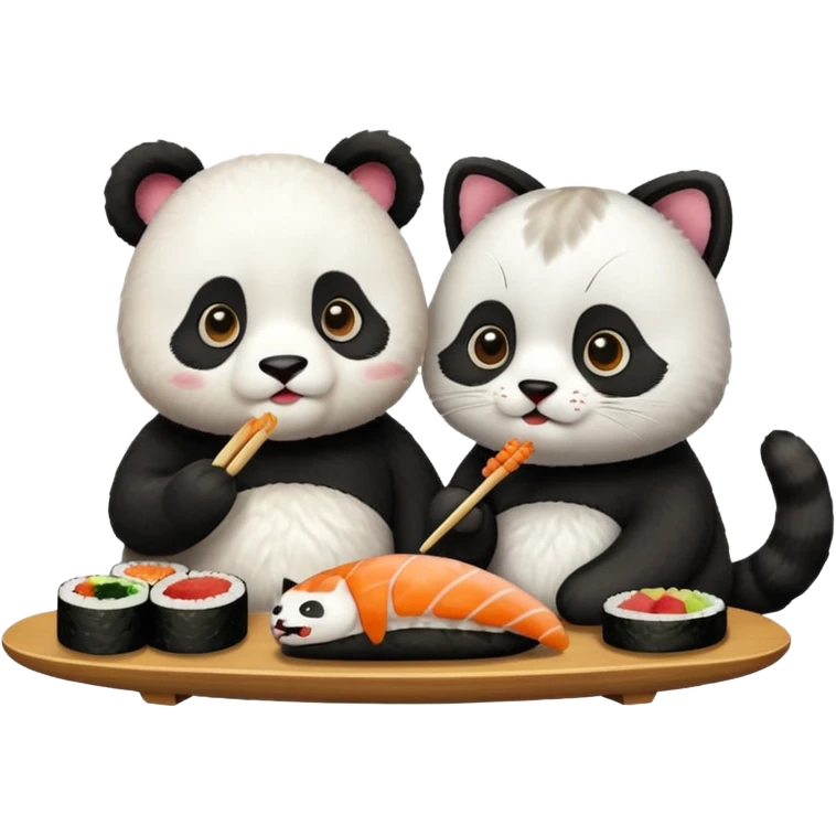 panda and cat eatting sushi emoji