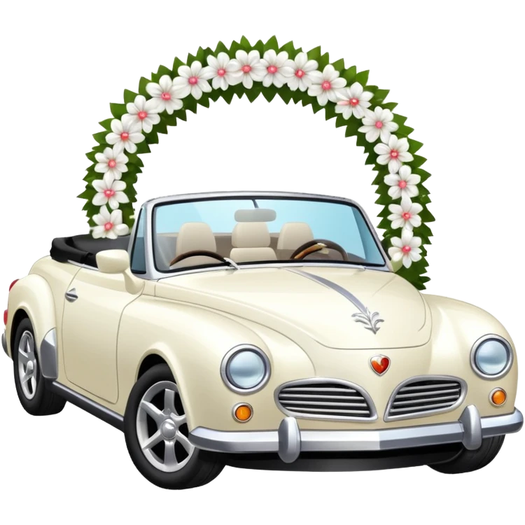 Luxury convertible car with wedding decorations, in profile emoji