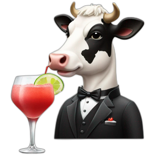 cow wearing a tuxedo drinking a daiquiri emoji