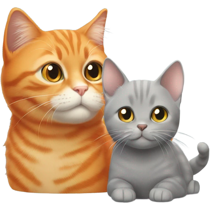 One orange cats with one small cute grey cat emoji