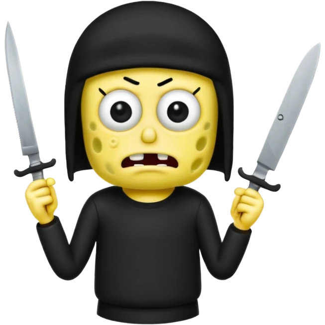 Emo SpongeBob holding a knife emoji