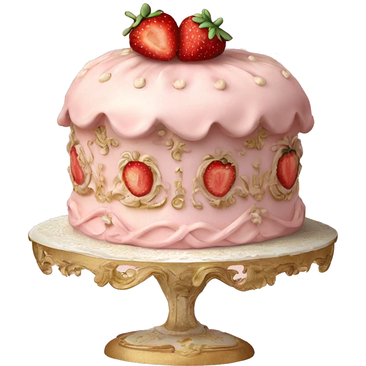 vintage rococo highly detailed pale pink cake with strawberries emoji