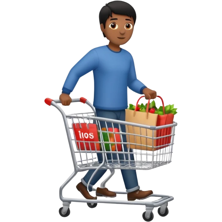 man-with-a-shopping-cart-full-body black hair brown skin emoji