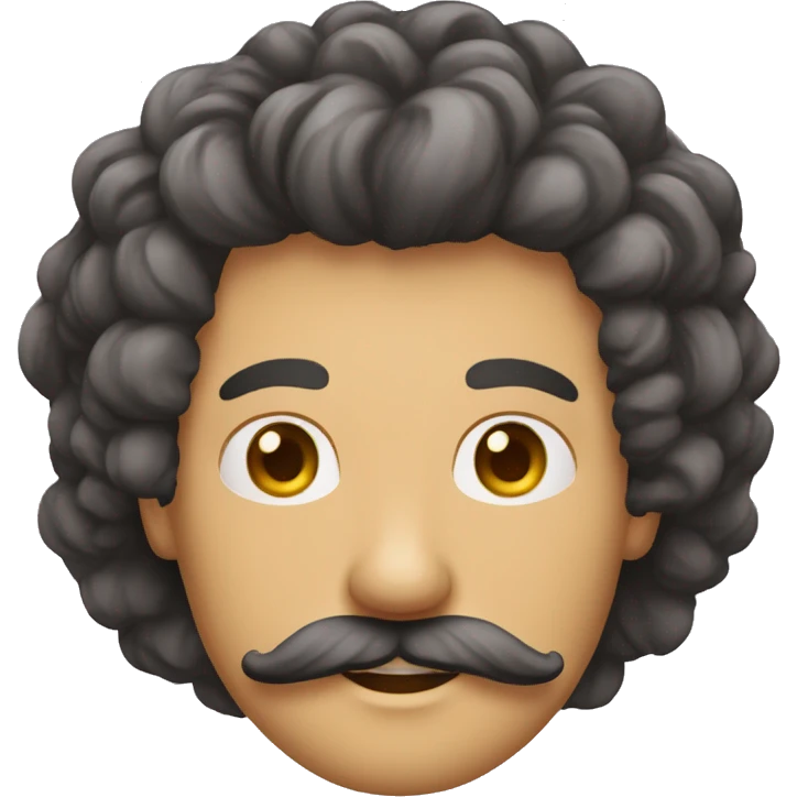 homem de cabelo cacheado grande e bigode emoji