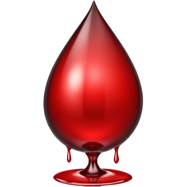 single blood drop emoji sculpted from dark liquid metal, glossy surface, dramatic reflections, futuristic minimal 3D style, isolated on white emoji
