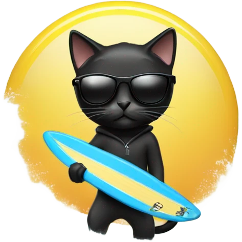 Black cat wearing sunglasses while surfing while wearing a hoodie  emoji