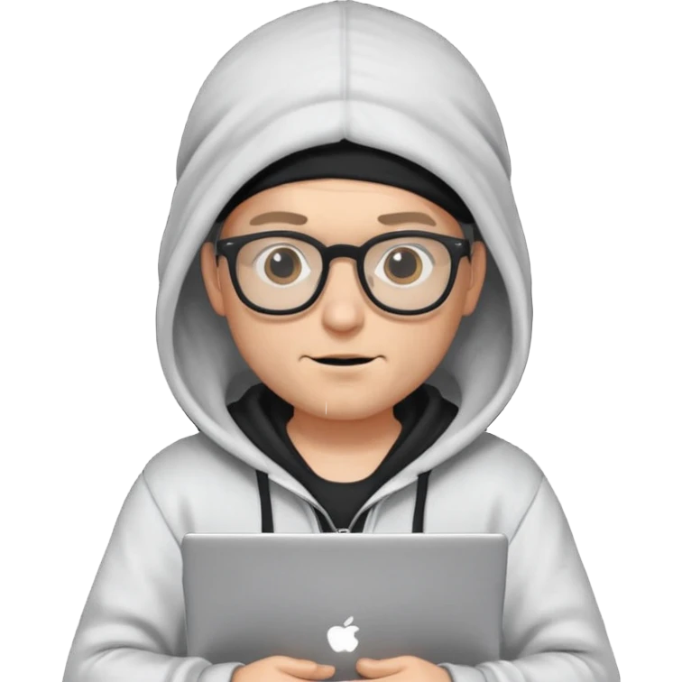 pirate standing with a laptop, glasses and hoodie, fun and quirky emoji