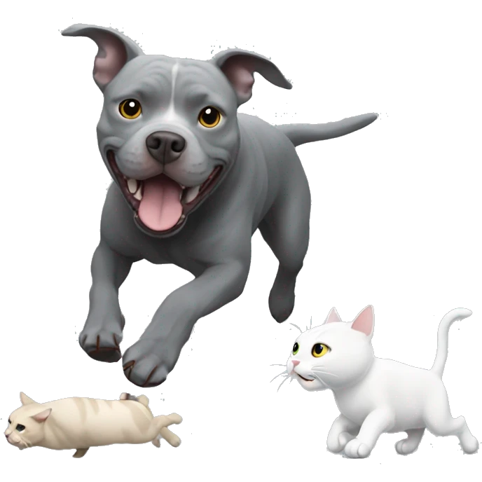 Grey pitbull chasing cat emoji
