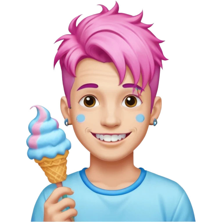 happy colorful haired man made out of cotton candy with braces and tattoos and just face not holding anything emoji