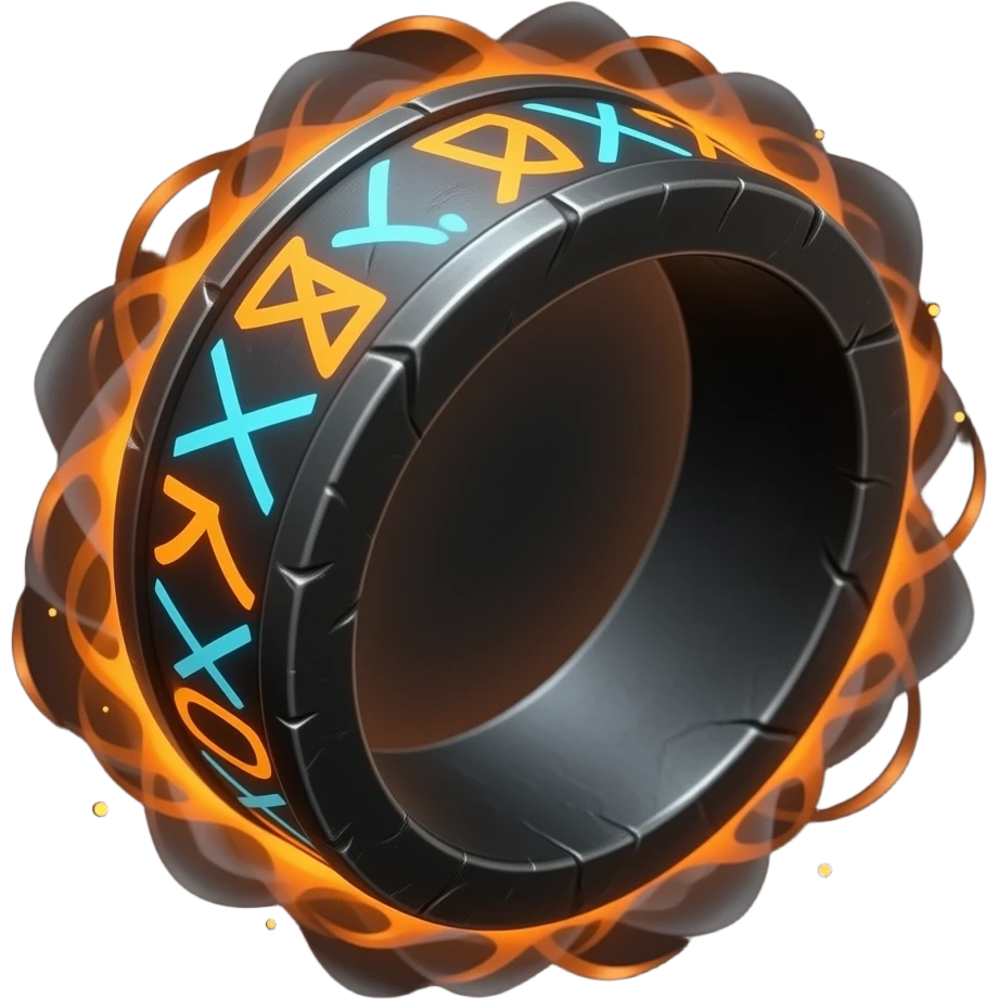 Black ring with glowing orange and blue runes emitting orange and grey glow emoji