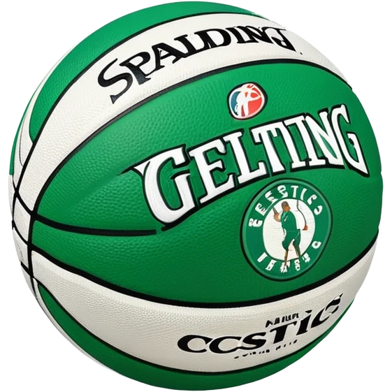 Minimalist green and white Spalding basketball with NBA logo, Celtics colors, iOS emoji style emoji