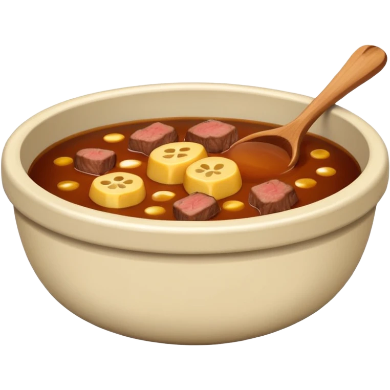 plain bowl of beef stock, brown liquid, minimal details, emoji style emoji