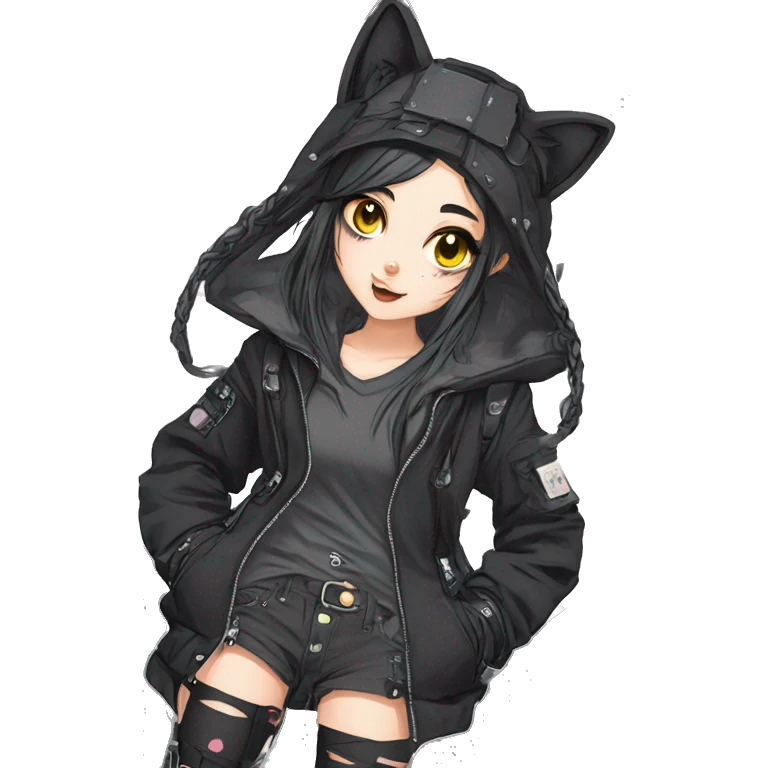 Edgy Kawaii Cute Cool Cartoon Anime Punk Techwear Catgirl emoji