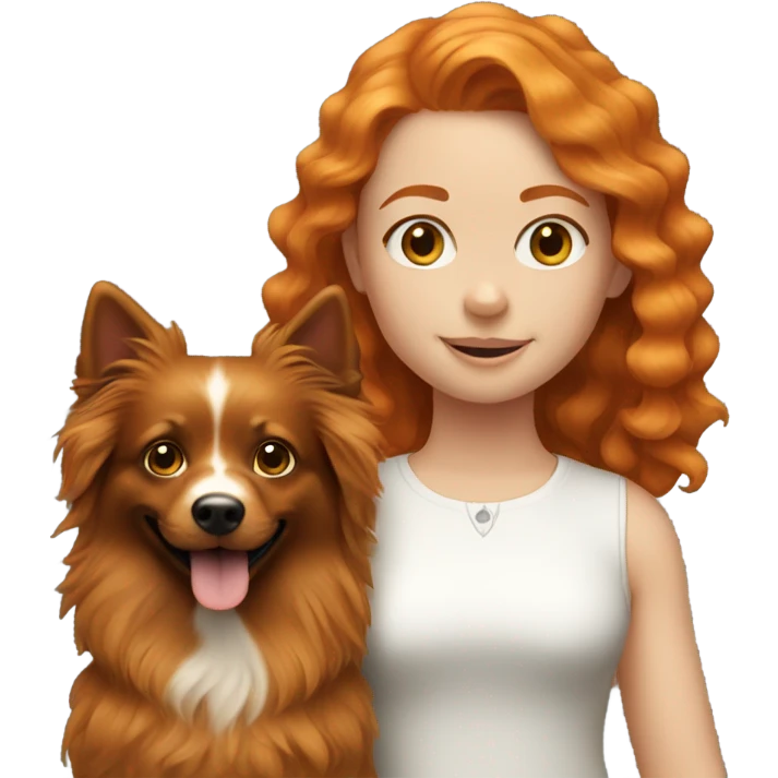 Ginger girl with wavy hair and black spitz emoji
