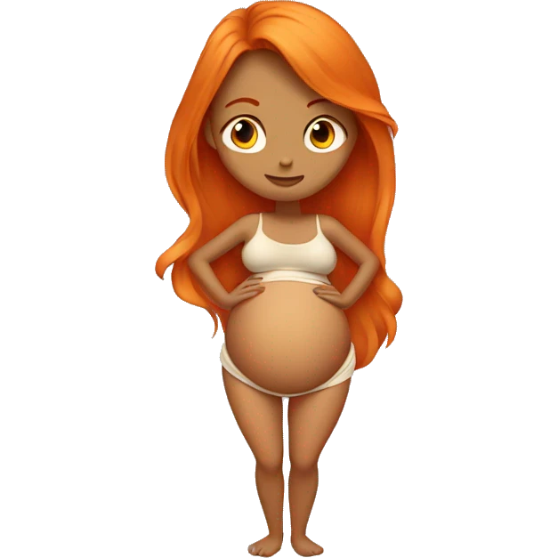 Tan girl with long orange hair holding pregnant stomach emoji