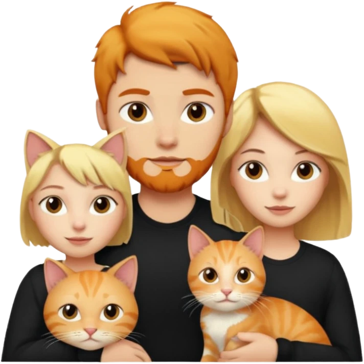 There is a blonde girl, a ginger cat, and a black-haired guy. emoji