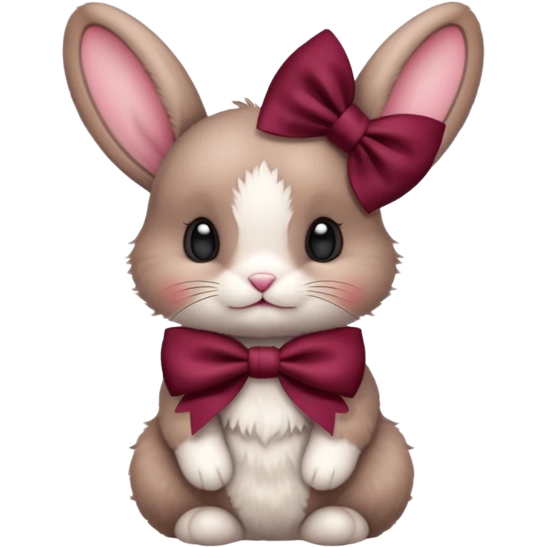 Baby bunny with coquette burgundy bow on ear emoji