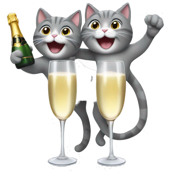 two gray cats cheerings champagne emoji