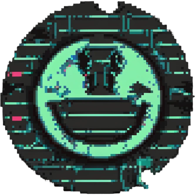 smiley face with digital glitch effects and fragmented features emoji