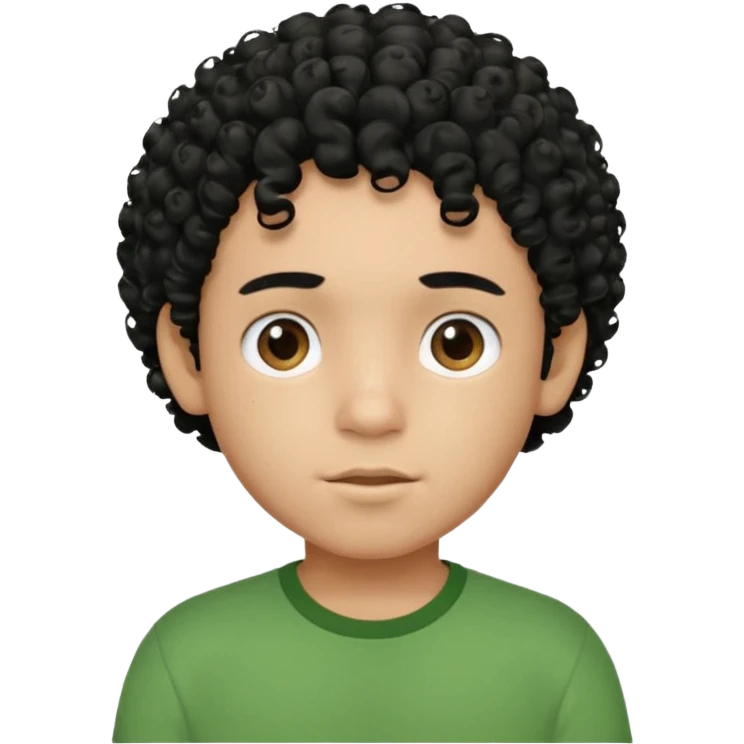 Curly, dominican boy, Phototype II, black hair, with green shirt emoji