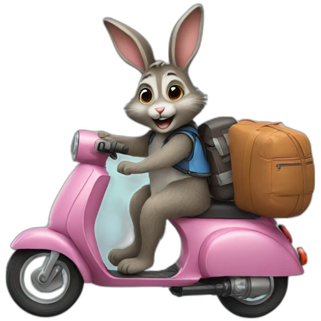 bunny riding a scooter with raccoon emoji