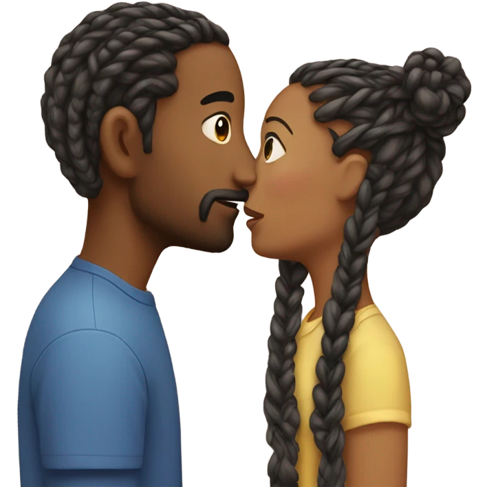 male with braids kissing female brown hair head only emoji