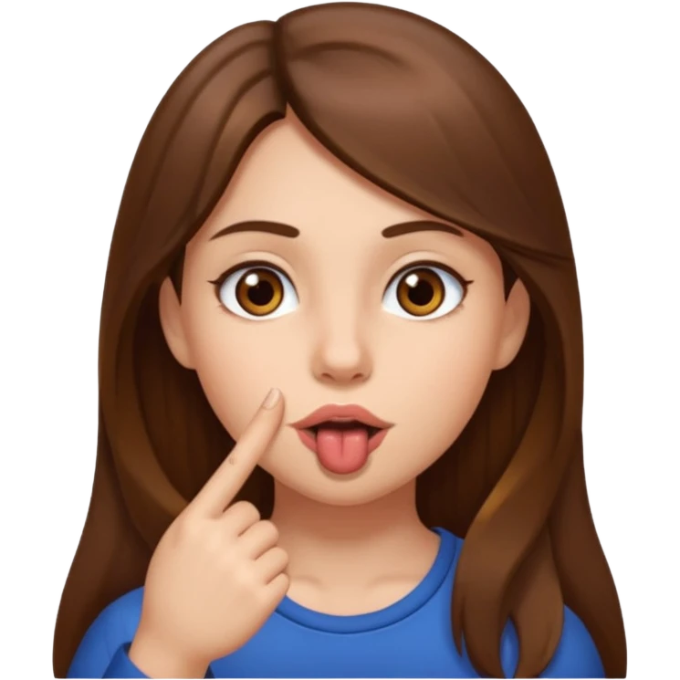 Emoji Fille cheveux long et brun yeux brun avec un doigt dans la bouche comme le truc baka emoji