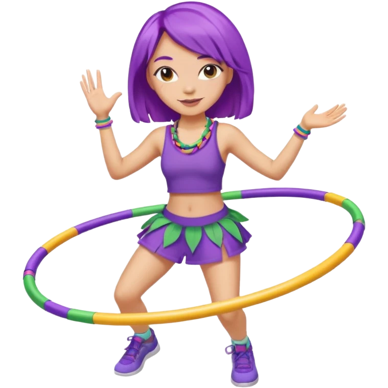 purple haired light skinned woman hula hooping emoji