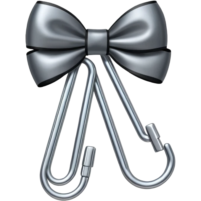 one silver paper clip with a black bow in the middle emoji